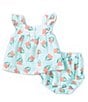 Color:Blue - Image 2 - Baby Girls 3-24 Months Square Neckline Sleeveless Woven Tulip Print Top & Diaper Cover Set