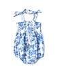 Color:Blue - Image 2 - Baby Girls Newborn-12 Months Roses Print Smocked Bubble Romper