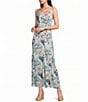 Angie Printed Square Neck Lace Up Back Front Slit Midi Dress - Image 1