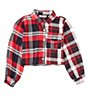 Color:Red - Image 1 - Big Girls 7-16 Two Tone Button Plaid Top