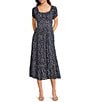 Angie Ditsy Floral Print Scoop Neck Short Puff Sleeve Ruffle Hem Midi Dress - Image 1