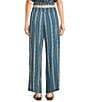 Color:Deep Blue - Image 2 - Coordinating Ditsy Print Belted/Tie Front Mid Rise Wide Leg Pull-On Pants