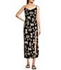 Color:Black - Image 1 - Floral Print Side Slit Tie Back Midi Slip Dress