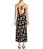 Color:Black - Image 2 - Floral Print Side Slit Tie Back Midi Slip Dress