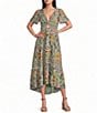 Angie Floral Printed Deep V-Neck Flutter Sleeve High Low Dress - Image 1