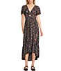 Angie Floral Printed Deep V-Neck Twist Front Tiered Side Slit Midi Dress, Color:Black - Image 1