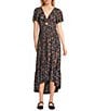 Angie Floral Printed Deep V-Neck Twist Front Tiered Side Slit Midi Dress - Image 1