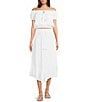 Angie Off-The-Shoulder Cap Sleeve Coordinating Crop Top, Color:White - Image 3