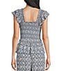 Angie Printed Smocked Square Neck Ruffle Sleeve Cropped Top - Image 2