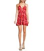 Color:Red - Image 1 - Printed Tie Back Tiered Mini Dress