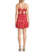 Color:Red - Image 2 - Printed Tie Back Tiered Mini Dress