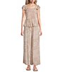 Angie Printed Tie Front Drawstring Wide Leg Coordinating Pants - Image 3