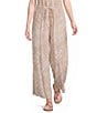 Angie Printed Tie Front Drawstring Wide Leg Coordinating Pants - Image 1