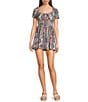 Angie Romper Patch Print V-Neck Short Sleeve Tie Front Romper, Color:White - Image 1