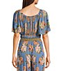 Angie Scoop Floral Print Neck Flutter Sleeve Coordinating Crop Top, Color:Blue - Image 2