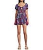 Angie Short Sleeve V-Neck Tie Front Patch Romper, Color:Americana - Image 1