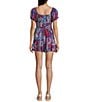 Angie Short Sleeve V-Neck Tie Front Patch Romper, Color:Americana - Image 2