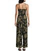 Angie Sleeveless Border Print Keyhole Knot Front Wide Leg Jumpsuit, Color:Black - Image 2