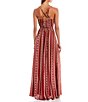 Color:Cinnamon - Image 2 - Sleeveless Linear-Wallpaper-Printed Long A-Line Dress