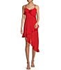 Color:Red - Image 1 - Sleeveless Rosette Trim Bodice Asymmetrical Hem Dress