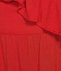 Color:Red - Image 3 - Sleeveless Rosette Trim Bodice Asymmetrical Hem Dress