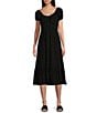 Color:Black - Image 1 - U-Neckline Short Sleeve Empire Midi Dress