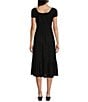 Color:Black - Image 2 - U-Neckline Short Sleeve Empire Midi Dress