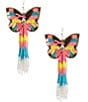 Color:Multi - Image 1 - Beaded Butterfly with Tassels Statement Drop Earrings