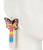 Color:Multi - Image 2 - Beaded Butterfly with Tassels Statement Drop Earrings