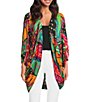 Anna & Ava Bright Multi Palm Print Cocoon Kimono, Color:Multi - Image 1