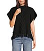 Anna & Ava Cable Knit Side Buttoned Fringe Poncho, Color:Black - Image 1