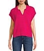 Color:Pink - Image 1 - Knit Collared Top