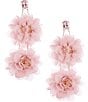 Color:Blush - Image 1 - Double Flower Puff Stone Statement Drop Earrings