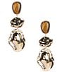 Anna & Ava Drop Earrings with Disc and Semi Precious Stone, Color:Brown/Gold - Image 1