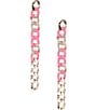 Color:Pink/Crystal - Image 1 - Gold and Pink Chain Rhinestone Drop Earrings