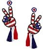 Color:Multi - Image 1 - Patriotic Flag Peace Sign Beaded Statement Drop Earrings