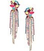 Color:Multi - Image 1 - Stone Cluster with Rhinestone Tassel Statement Earrings