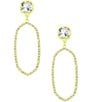 Color:Yellow - Image 1 - Stone Post with Oval Statement Drop Earrings