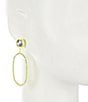 Color:Yellow - Image 2 - Stone Post with Oval Statement Drop Earrings