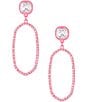 Color:Pink - Image 1 - Stone Post with Oval Statement Drop Earrings