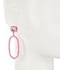 Color:Pink - Image 2 - Stone Post with Oval Statement Drop Earrings