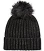 Anna & Ava Stud Stone Embellished Knit Beanie with Faux Fur Pom, Color:Black - Image 1