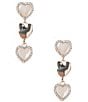 Color:Gold - Image 1 - Three Heart Crystal Drop Earrings