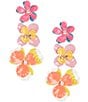 Color:Multi/Pink - Image 1 - Triple Flower Statement Drop Earrings