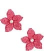 Color:Gold/Pink - Image 1 - Raffia Wrap Flower Pearl Stud Earrings
