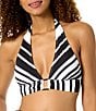 Anne Cole Bardot Stripe Center Ring Halter Swim Top - Image 1