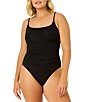 Color:Black - Image 1 - Live In Color Solid Scoop Neck Shirred One Piece Swimsuit