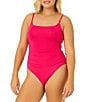 Color:Magenta - Image 1 - Live In Color Solid Scoop Neck Shirred One Piece Swimsuit