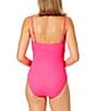 Color:Pink Punch - Image 2 - Live In Color Solid Texture Maillot Pucker Rib Scoop Neck One Piece Swimsuit