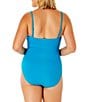 Color:Cerulean - Image 2 - Live In Color Solid Texture Maillot Pucker Rib Scoop Neck One Piece Swimsuit